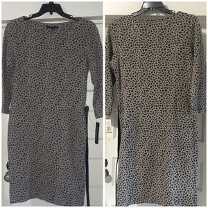 Sharagano Abstract Animal Print Belted Midi Dress Charcoal & Heather Gray